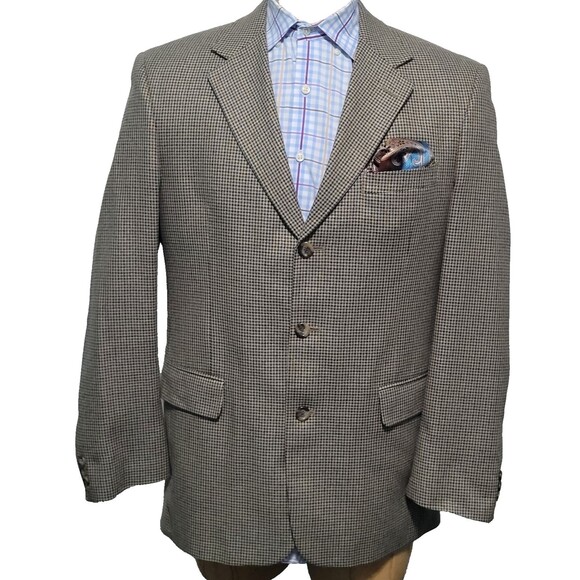 Jos A Bank Blazer Mens 41R Houndstooth  Wool Silk Blend Sportscoat 3 Button - Picture 3 of 16